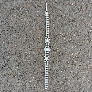 Vintage Art Deco Style Silver Tone 7” Multi Strand Rhinestone Bracelet